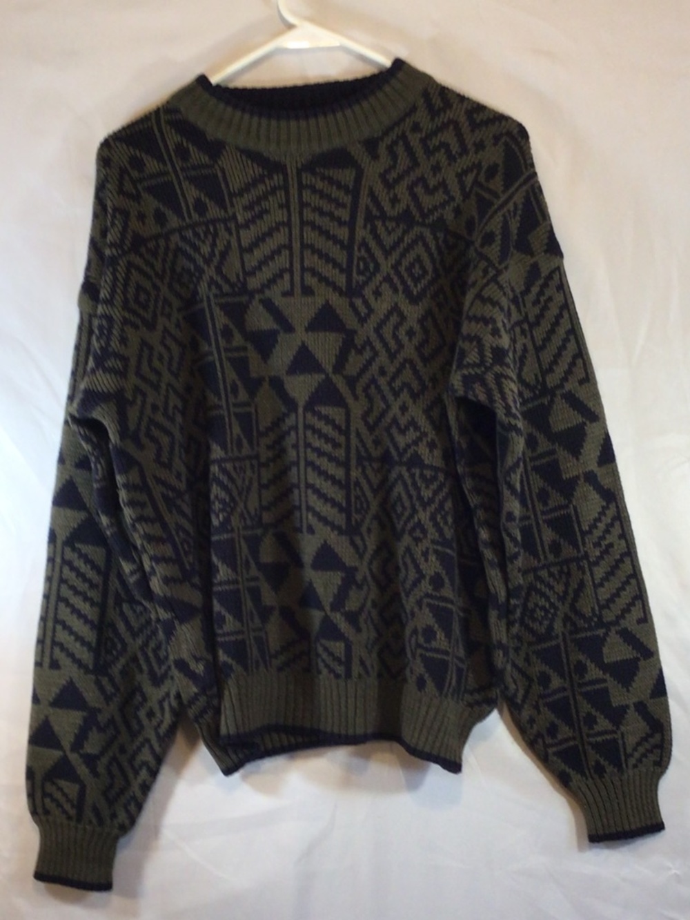 vintage the mens store sears mens geometric sweater size L black green grandpa